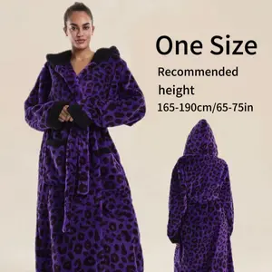 Elegant Leopard Print Flannel Bathrobe, Unisex, Hooded with Belt and Pockets, Soft and Warm, Perfect Gift