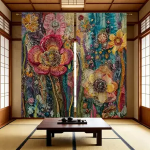 2pc retro-style creative mandala green plant floral curtains/door curtains/Window Curtain are the perfect gift for friends, suitable for dormitories, bedrooms, living rooms, kitchens, dining rooms, studies, cafes, hotels, apartments, and home décor.