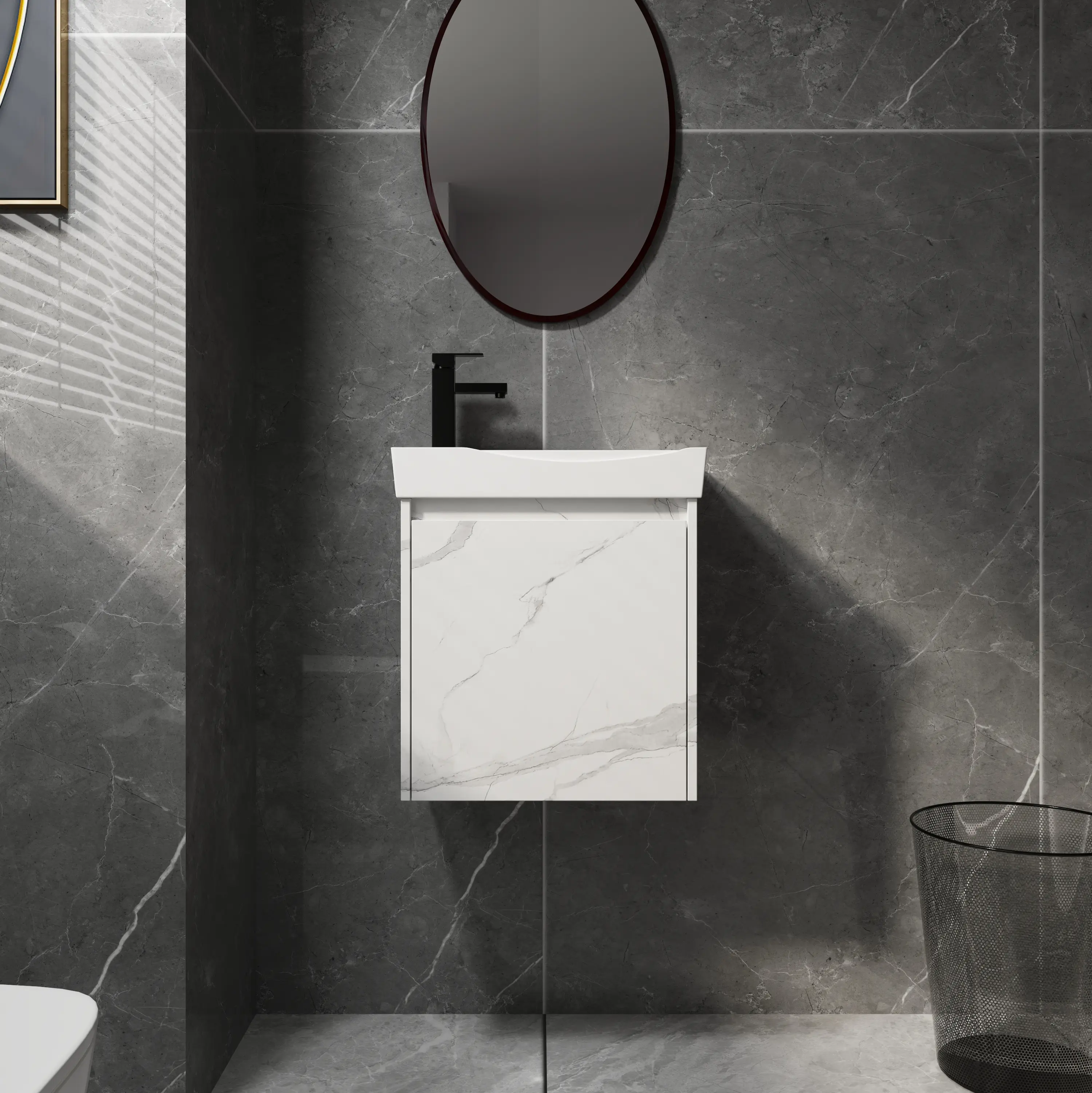 20-Inch Wall-Mounted Bathroom Vanity with Ceramic Sink and Storage Cabinet, Modern Floating Bathroom Cabinet Set with Doors for Small Bathroom, Powder Room, or Half Bath, White Finish, Single Sink Vanity, Bathroom Furniture for Vanity Area