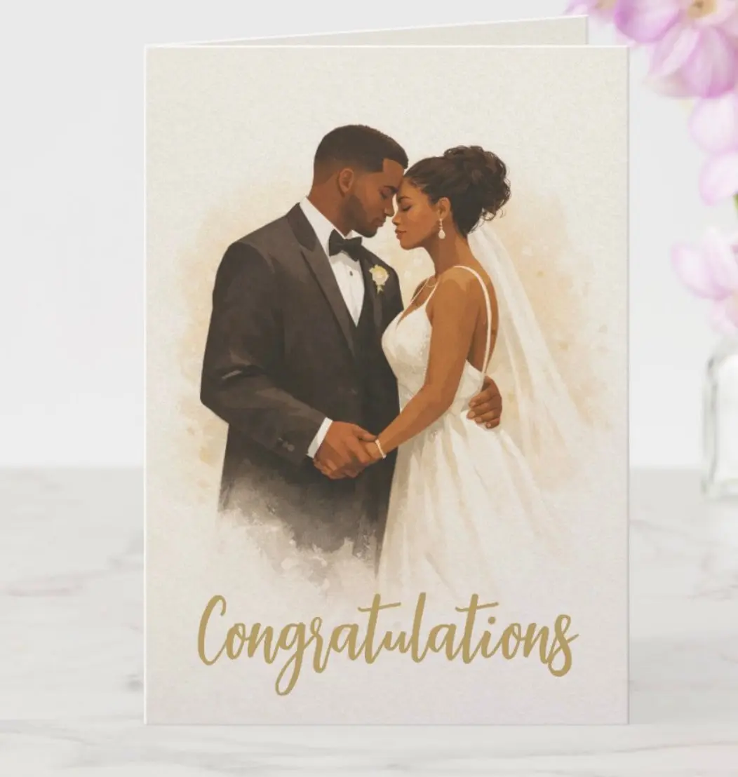 Two Lives, One Story – Wedding Congratulations Card, Black Couple Art