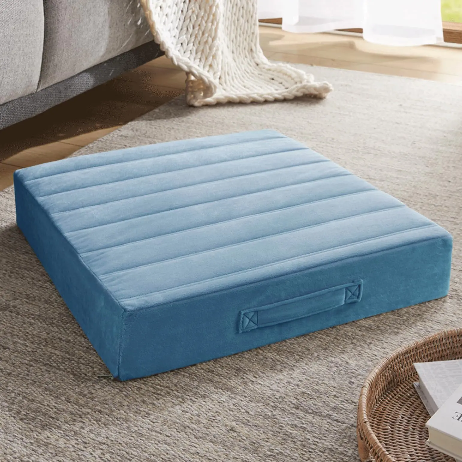 Codi Floor Cushions for Adults, Large Meditation Pillows with Thick Memory Foam & Soft Tufted Covers, Washable Square Seating for Couch and Yoga Sitting, 22 inch Blue
