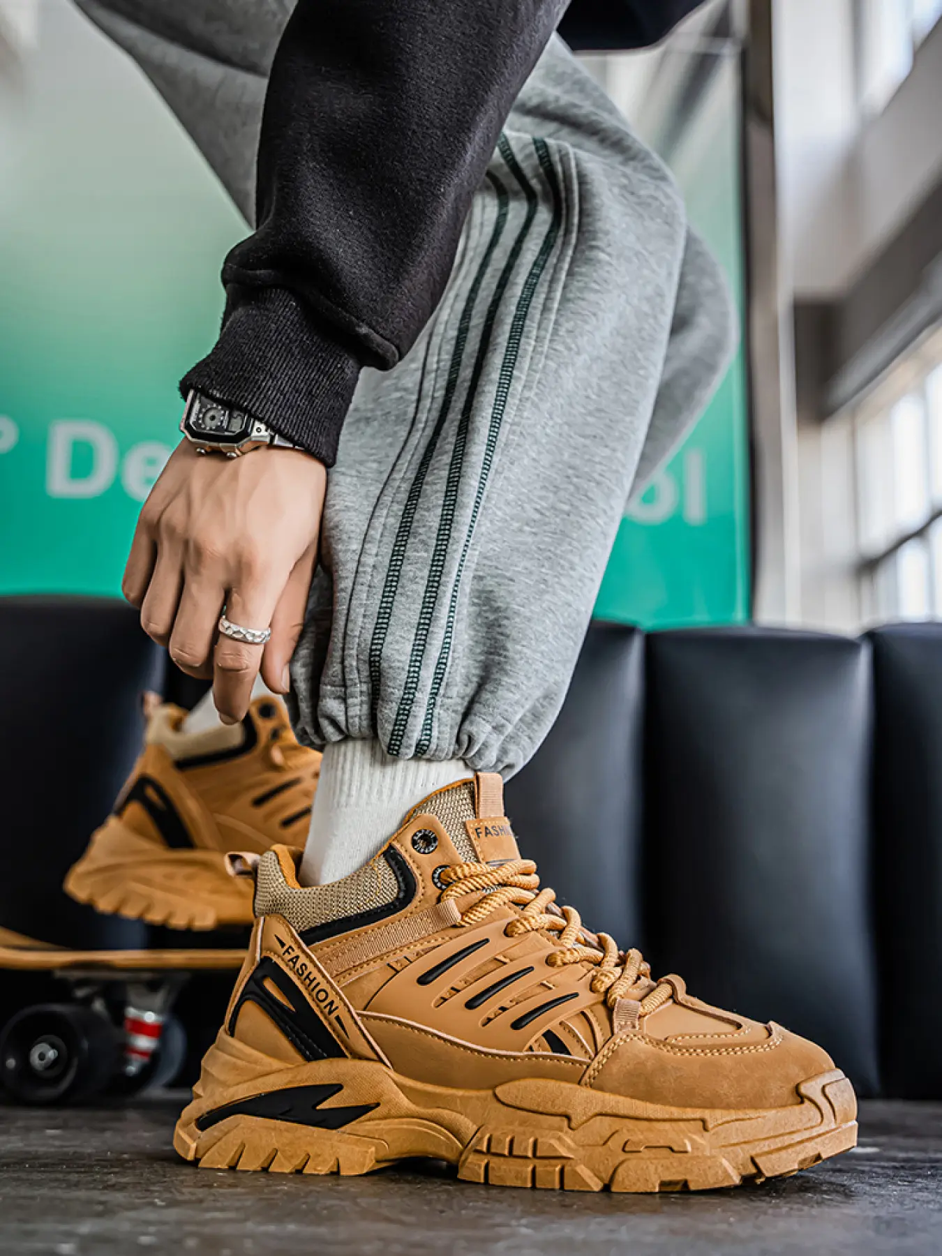 Men's Height Increase Chunky Casual Sneakers | Rugged Chunky Sole | Urban Workwear Design
