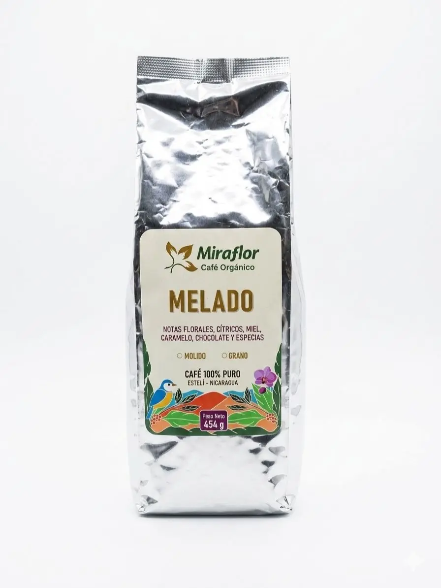 Miraflor Cafe Organico Melado Nicaraguense 454g - 100% Pure Nicaraguan Coffee with Floral Citrus Honey Caramel Chocolate & Spice Notes