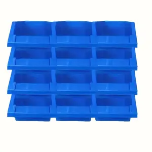 12pcs Blue Plastic Storage Boxes with Label Dividers, Interlocking Modular Organization System, PP Stackable Containers