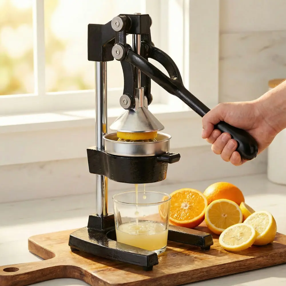 littleox Cast Iron Citrus Juicer , Extra-Large Commercial Grade Manual Hand Press , Heavy Duty Countertop Squeezer for Fresh Orange Juice ,Black Color