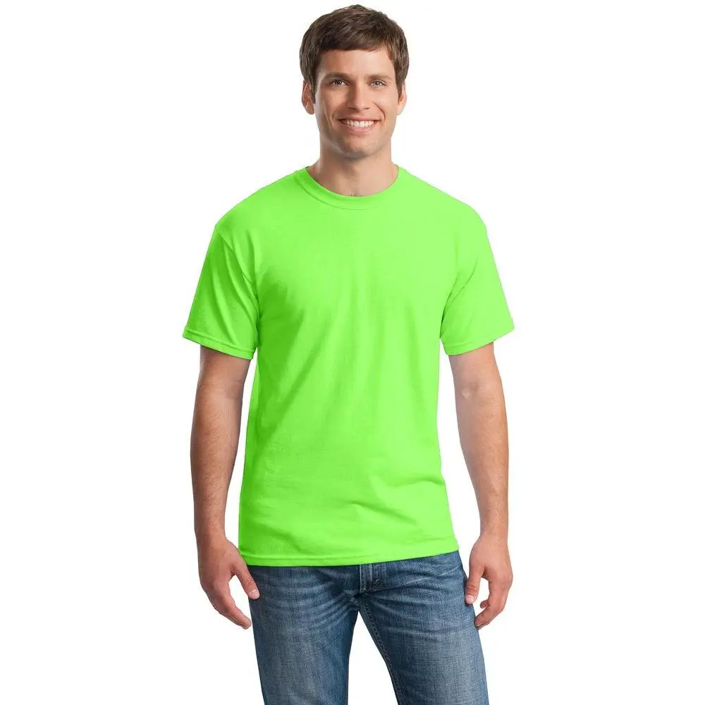 Gildan Men's Heavyweight Preshrunk Cotton 5.3 oz Crew Neck Short-Sleeve Plain Tshirt - Menswear, Neon Green, Seamless, Classic Casual Top (Sizes 2xl, 3xl)