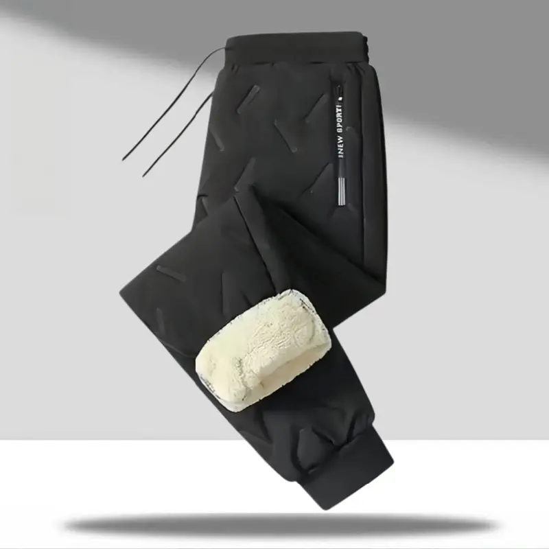 Men’s Sherpa-Lined Winter Joggers – Wind-Resistant, Zipper Pockets, Drawstring Waist, Ribbed Cuffs, Cozy & Warm