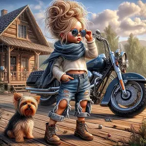 Cartoon Motorcycle Teenager Pattern DIY Diamond Arts Colorful Painting Kit, Diamond Pattern Design, diamond painting kits, DIY 5D Diamond Arts Colorful Painting Kit for Home Wall Decor