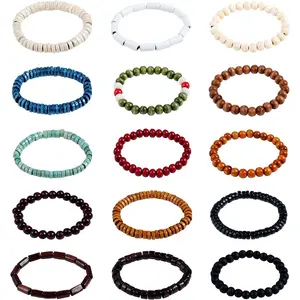 15 count Wooden Beaded Bracelet Bangle Elastic Stretch Bracelet Set for Men and Women Elastic Prayer Beads for Meditation Buddha Tibetan Bracelet 8mm Beaded Bracelet Buddha Bracelet
