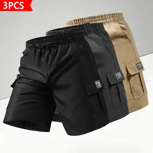 Men’s Cargo Shorts 3-Pack – Fashionable streetwear featuring a double large pocket design, a loose fit suitable for various occasions—ideal for outdoor exercise and everyday wear; quick-drying, lightweight men’s cargo shorts.