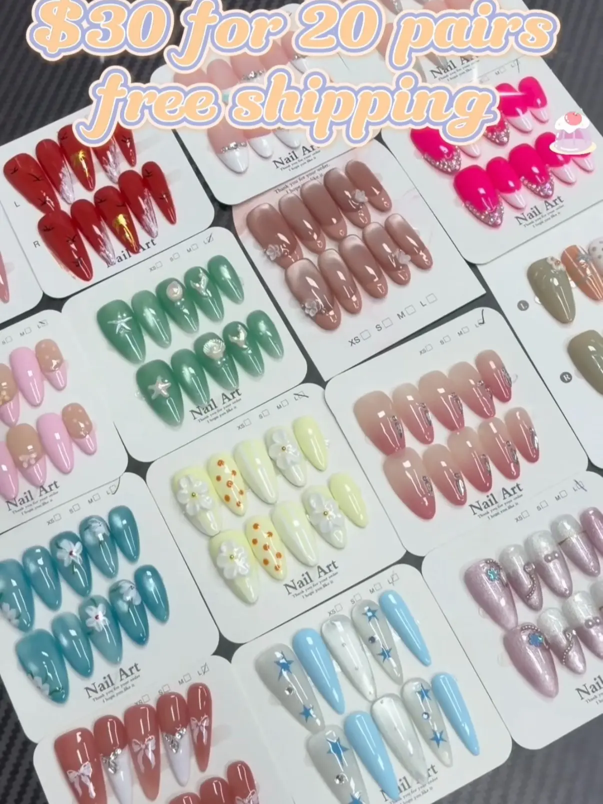 1362(21631)gc.Mystery box stunning press-on nails $30 for 20 pairs free shipping
