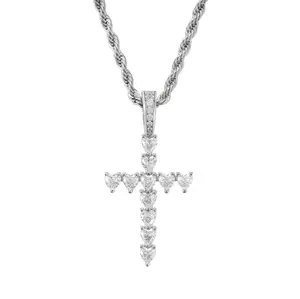 Cross Necklace Iced Out White Gold Plated Cubic Zirconia with Rope Chain, Cross Crucifix Pendant Necklace Jewelry Easter Gift for Women Men