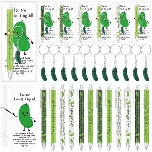 12/24 Sets Pickle Ballpoint Pen with Positive Card Keychain Back to School Gift for Student Teacher Emotional Support Gift for Coworker Staff Nurse Employee Appreciation Gift Office Supplies Creative Stationery