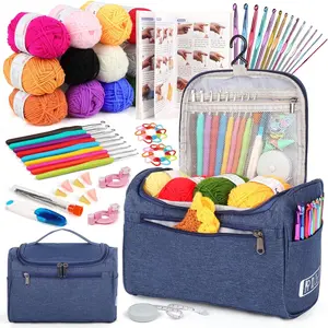 Crochet Kit for Beginners Young and Old, First Crochet Kit for Adults Include 23 count Crochet Hooks, 655 Yards Yarn Set for Crocheting, Instruction, Bag, Crochet Accessories and Supplies, Navy