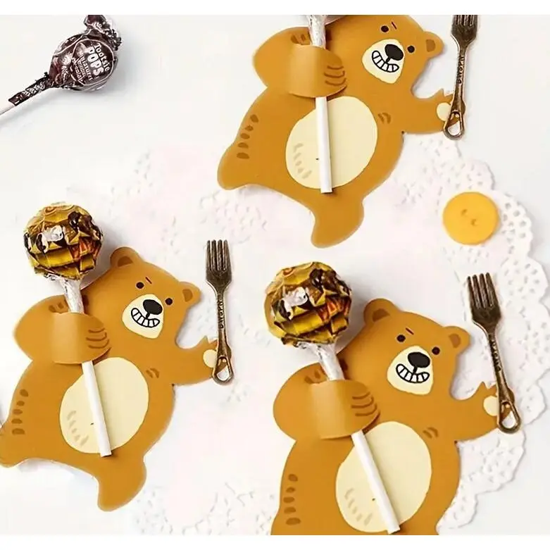 25 pcs Brown Bear Lollipop Holders - Cute Animal Candy Decorations for Kids Parties