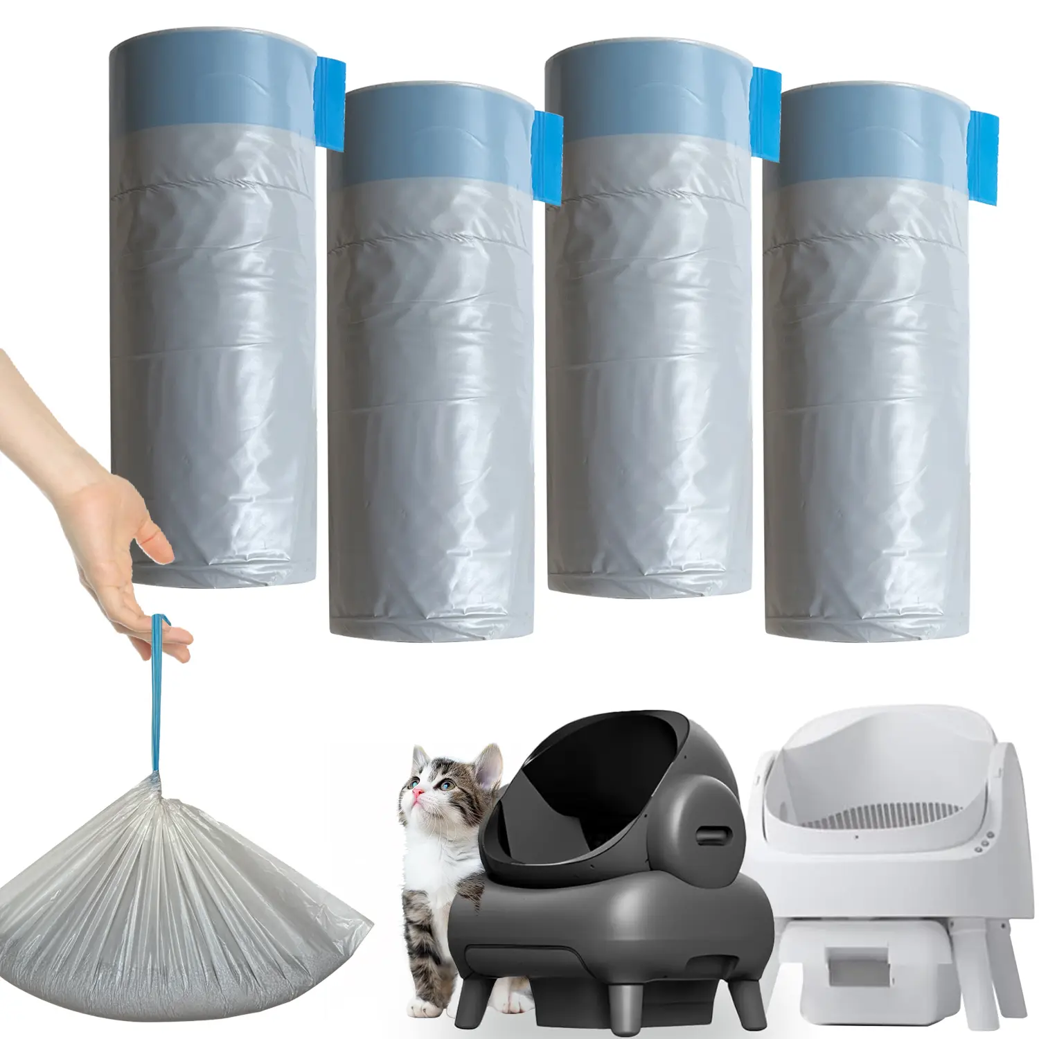 80 Count Litter Bags Compatible with Autoscooper 11 and NeakasaM1 Open-Top Self-Cleaning Cat Litter Box, 4 Rolls Cat Litter Waste Receptacles Bags (80 Count)