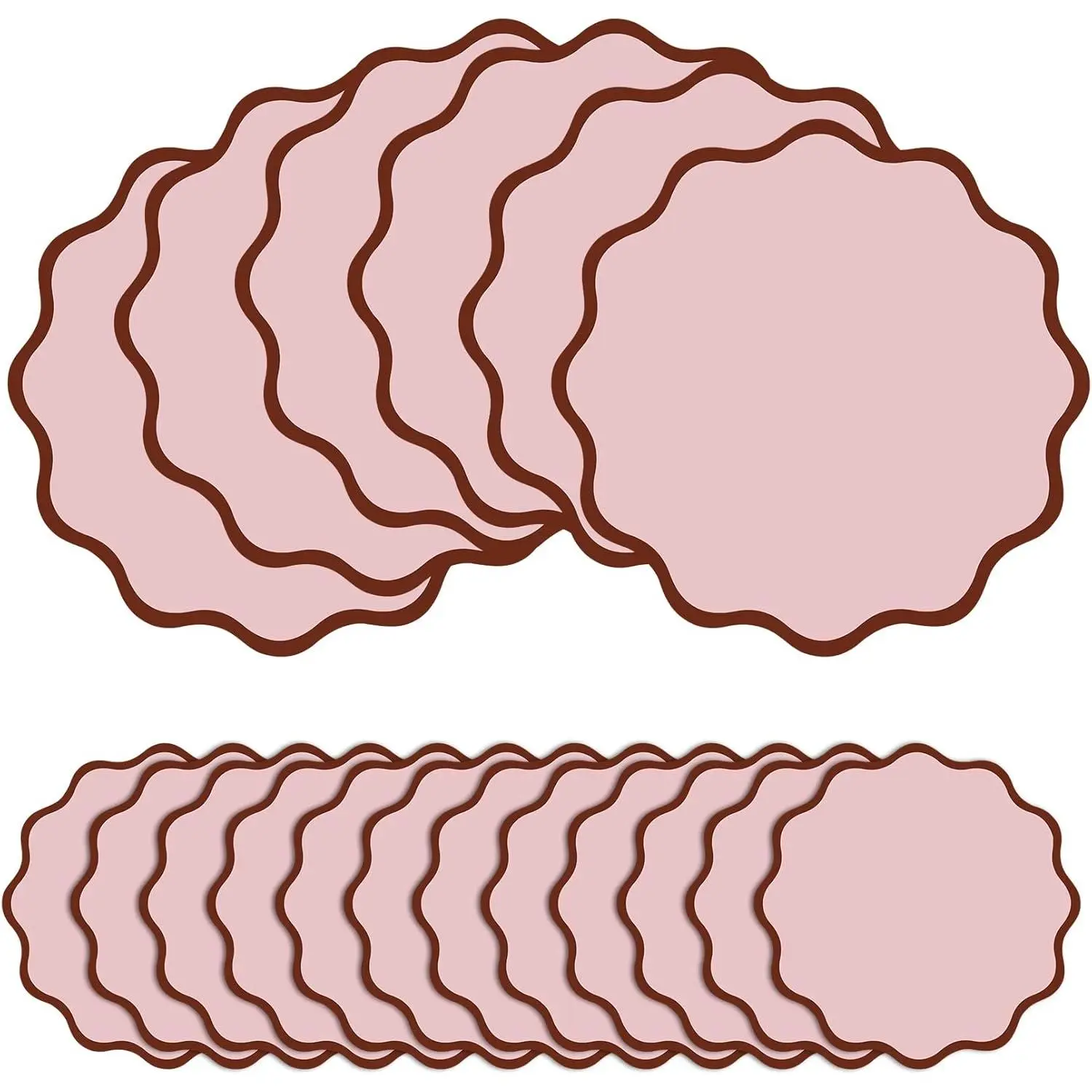 100Pcs Pink Scalloped Edge Disposable Tableware Set, 13.5in Waterproof Coating Round Paper Placemats, Stain-Proof Kitchen Dining Decor for Party Use (Christmas, Birthday)