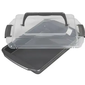 Oblong Non-Stick Cake Pan 13 x 9-Inch with Lid - Ideal for Layer Cakes and Baking, Clear Design, Compact Storage Containers Kitchen