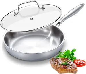 12-Inch Tri-Ply Stainless Steel Frying Pan with Lid – Compatible with All Cooktops Up to 600℉, Fast & Even Heat, Induction Skillet, Dishwasher Safe