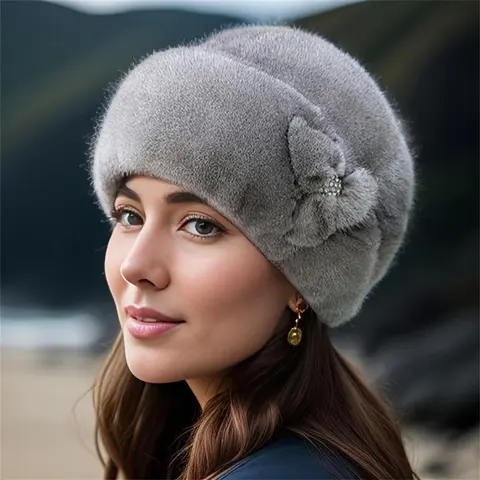 Women's Faux Fur Beret Hat - Winter Warm Mink-Style Toque - Fashionable & Versatile Cold Weather Accessory Multifunctional Ear Covers Head Protection Soft