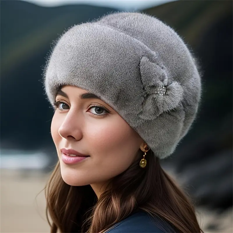 Women's Faux Fur Beret Hat - Winter Warm Mink-Style Toque - Fashionable & Versatile Cold Weather Accessory Multifunctional Ear Covers Head Protection Soft