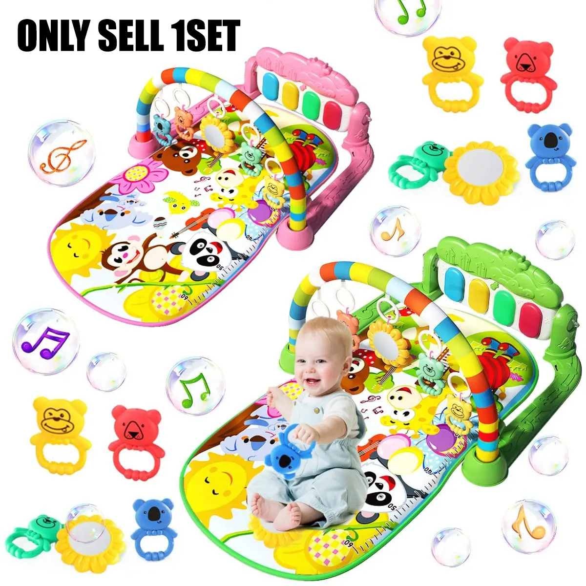 Baby Fitness Rack Toy, 1 Set Interactive Baby Play Mat with Music Pedal Piano, Fun & Educational Fitness Rack Toy for Infants, Sensory Board, Playgym Mat, Play Mat for Babies