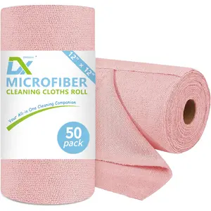 DX Microfiber Cleaning Cloth Rolls - 2 Rolls Total, 100 Sheets (Extra Thick), Tearable Microfiber Towels, 12 Inches x 12 Inches, Reusable, Washable, Scratch-Resistant, Super Absorbent, Suitable for Cars, Homes, Garages, or Shops