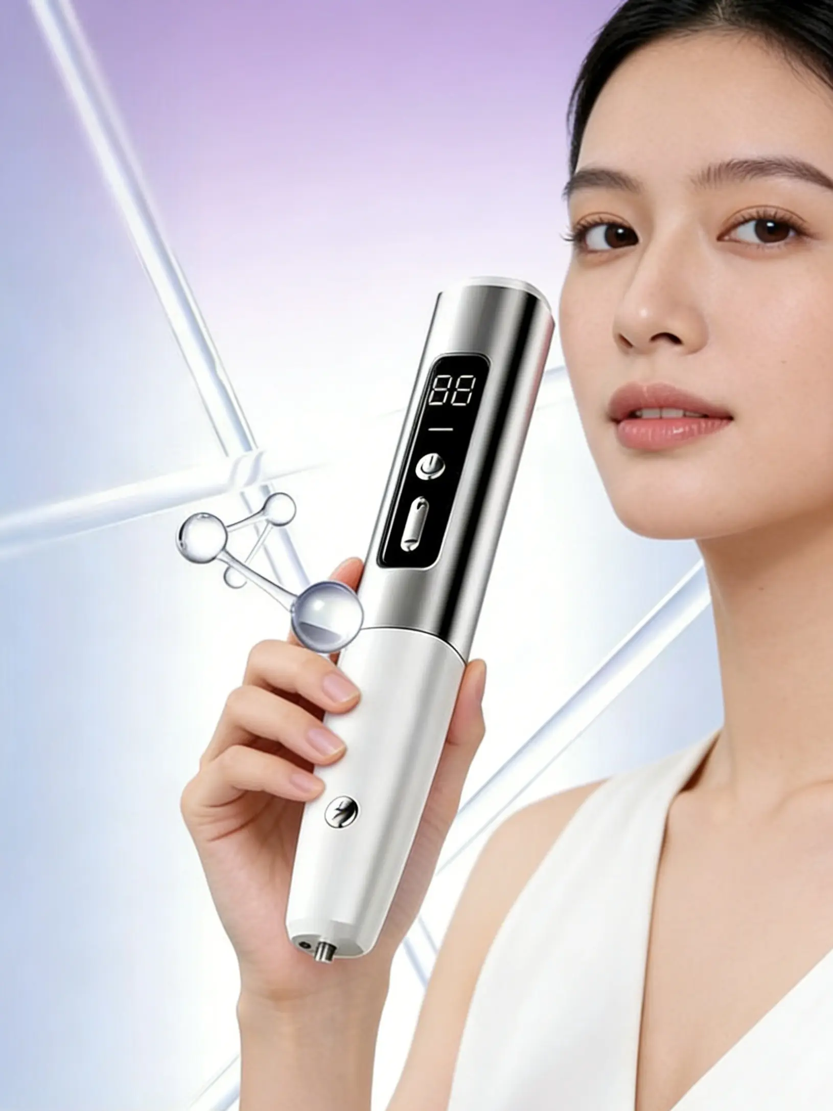Rechargeable Handheld Skin Beauty Pen, Digital Screen Adjustable Gear Portable Personal Facial Skin Care Tool for Home Daily Beauty Use