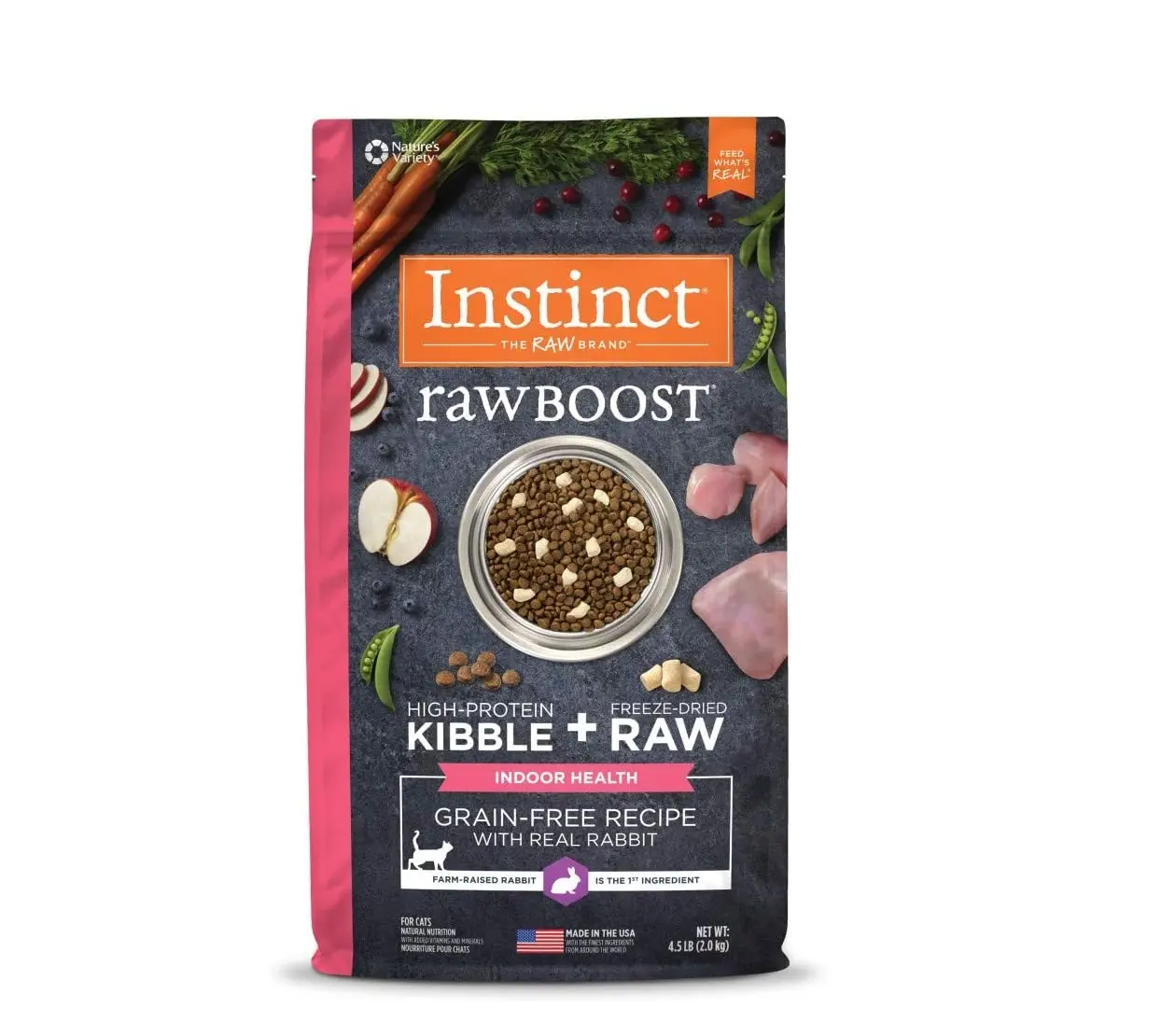 Instinct Raw Boost Indoor Health, Natural Dry Cat Food with Freeze Dried Pieces, Grain Free Recipe - Real Rabbit, 4.5 lb. Bag
