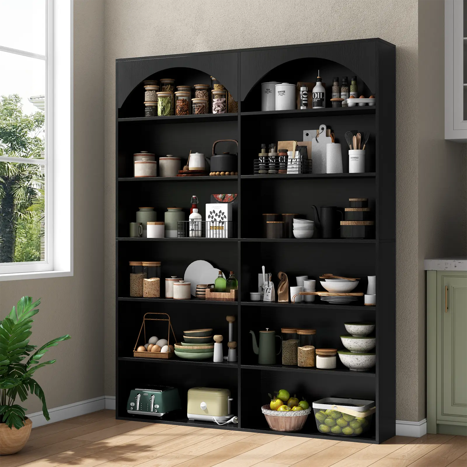 Loomie 71’’ Tall Bookcase, 7-Tier Double Wide Bookcase Modern Large Open Display Shelves with Curved Baffle Home Organize Design Aesthetic