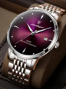 Men's Business Fashion Round Dial Stainless Steel Strap Quartz Watch, Durable Watch, Fashion Watch for Party, Daily Clothing Decor, Trendy All-match & Exquisite Watch for Gift without Box