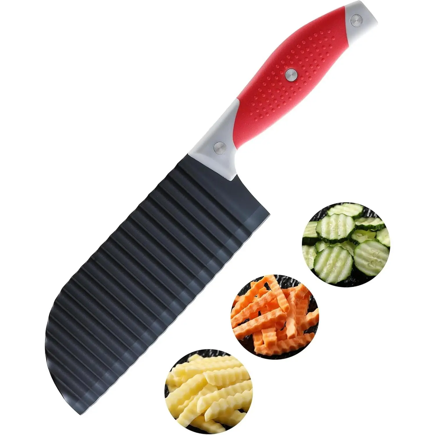 Stainless Steel Wavy Cut Utensil - HIA Crinkle Fries Slicer with Stylish Rubber Handle, Fast Uniform Cuts, Dishwasher Safe for Homemade Chips, Garnishes, Default Kitchen Prep Use, Precision Crafted, Creates Uniform Crinkle Cuts Fast