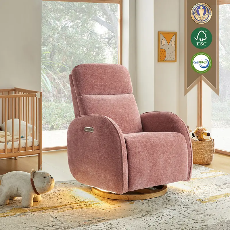 HULALA HOME Cuddle Electric Nursery Swivel Chair Ergonomic Design with Adjustable Headrest Lumbar Support USB Type-C Charging Ports Motion Sensor Lighting CPSC Tested Solid Wood Bottom Tray