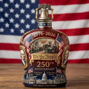 250 Anniversary Whiskey Bottle, 250th Anniversary Whiskey Decanter, We The People Whiskey Glass, 1776-2026, Glass, Amber Brown, 7.6x6.6 Inches (A)