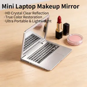 Mini Laptop Shaped Compact Mirror, Portable Folding Pocket Makeup Mirror with HD Clear Glass, Slim Lightweight, Durable Metal Frame, Perfect for Purse, Travel Hand Mirror, On-the-Go Touch-Ups, Daily Makeup, Gift for Women, Silver