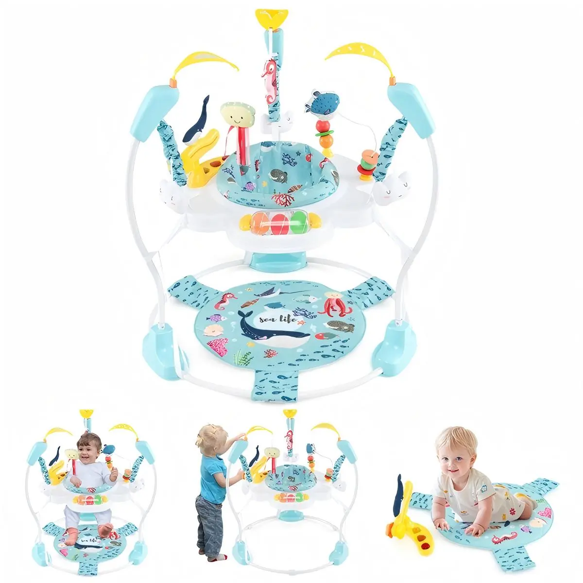 Costzon Baby Activity Center, 3-in-1 Jumper with 360° Rotating Seat, 3 Adjustable Heights, Colorful Sound Toys, Music, and Lights for Unisex Infants, Music Lights