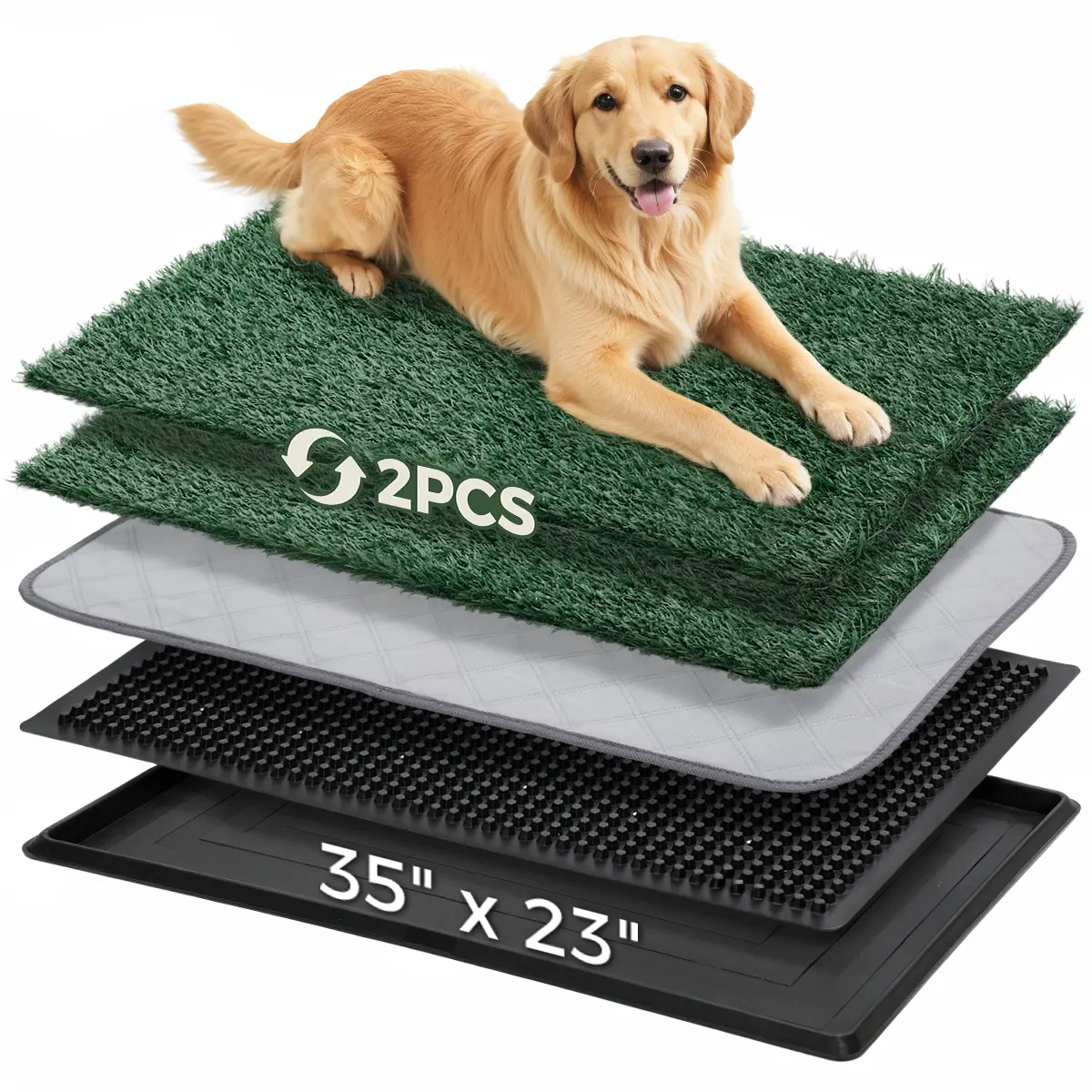 PAWGIANT Dog Grass Pad with Tray, 33.5"x21.1", With 2 Reusable Artificial Turf, for Dogs Potty, for Balcony Apartment, Realistic, Quickly Absorbency Portable Dog Litter Box Bathroom Turf for Pet Training, Waterproof Non-Slip Washable Puppy Pee,dealsforyou