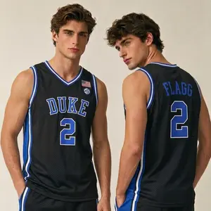 Men's #2 Flagg Duke University V-Neck Embroidery Detail Basketball Jersey, Large Size Fit, Mesh Ventilation Sports Top, Daily Training Wear, Outdoor Sportswear, Fan Clothing, S-XXL High-Quality Trendy Festival Gift