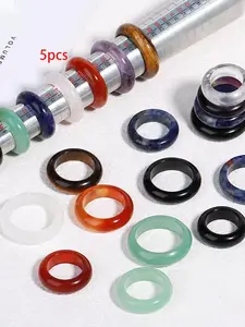 5 Random Natural Stone Rings, Fashionable Ring Set, Beautiful Rings, Elegant Natural Patterns, Suitable for All, Daily Wear Jewelry