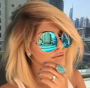 OVERSIZED "Carlina" Round Women MIRROR Metal Halo Sunglasses Windproof Polarized Turquoise Reflective Lenses Durable Frames Comfortable Fit