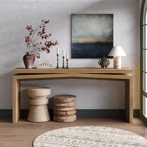 65" Farmhouse Console Table, Solid Wood Veneer Sofa Table for Entryway & Living Room