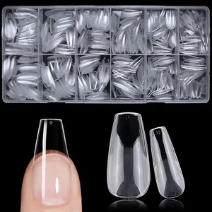 Semi-frosted Fake Nail Tips, 600pcs/box Medium Length Clear Fake Nails for Nail Salon, Nail Extension, Press on Nails Making Tool