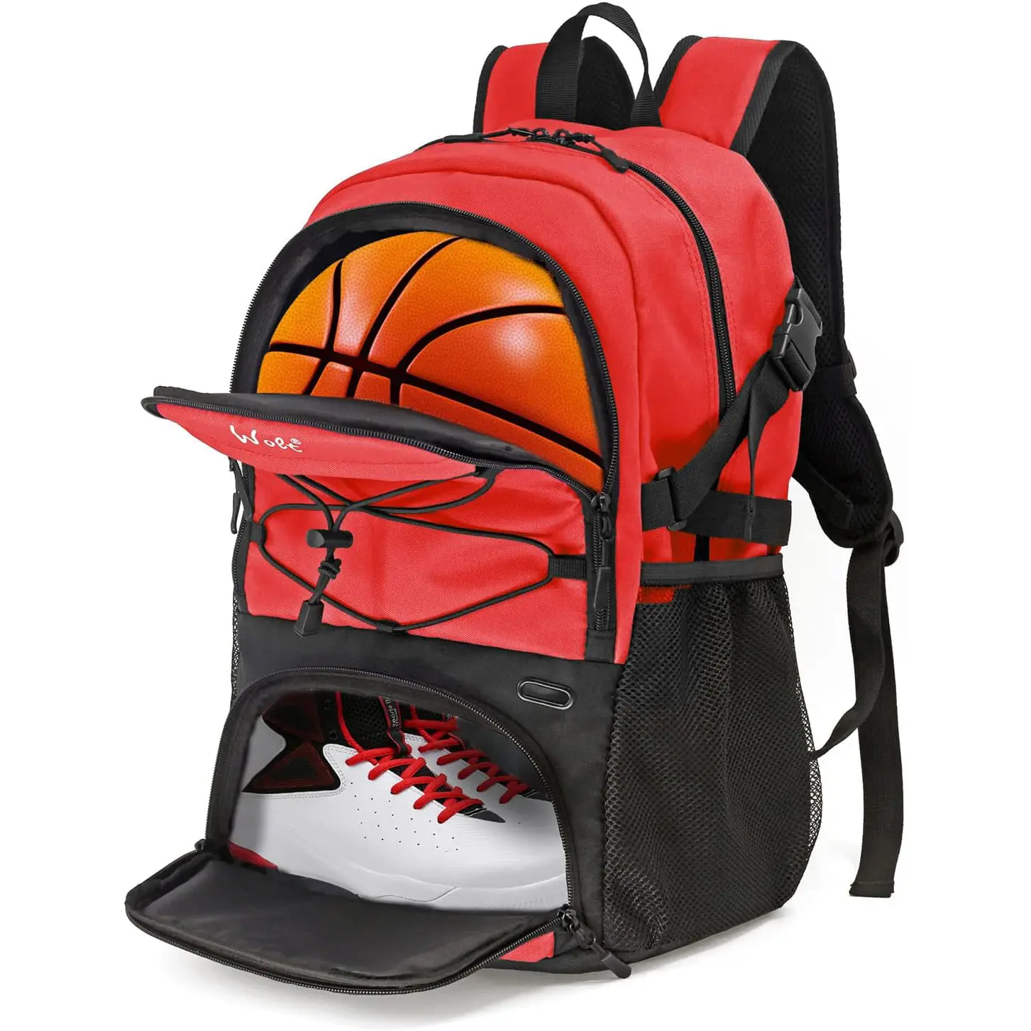Wolt Sports Backpack for Soccer & Football, Large Waterproof Oxford Gym Bag for Adults with Separate Shoe & Ball Compartments, Padded Straps for Superior Portability (Red), Soccer Ball, Water Resistant, Gym Sports, Durable Material, Extensible Cord