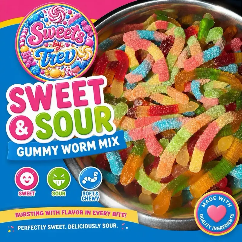 Sour-Sweet Soft Flavor Gummy Worms Snack, 0.5lb Mix