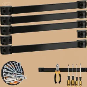 6-Piece Wall Mount Magnetic Rack - Garage Workbench Tool Organizer with Power Hanger, Slatwall Van Storage Solution, Durable Mounted Hanging Strip for Space Saving