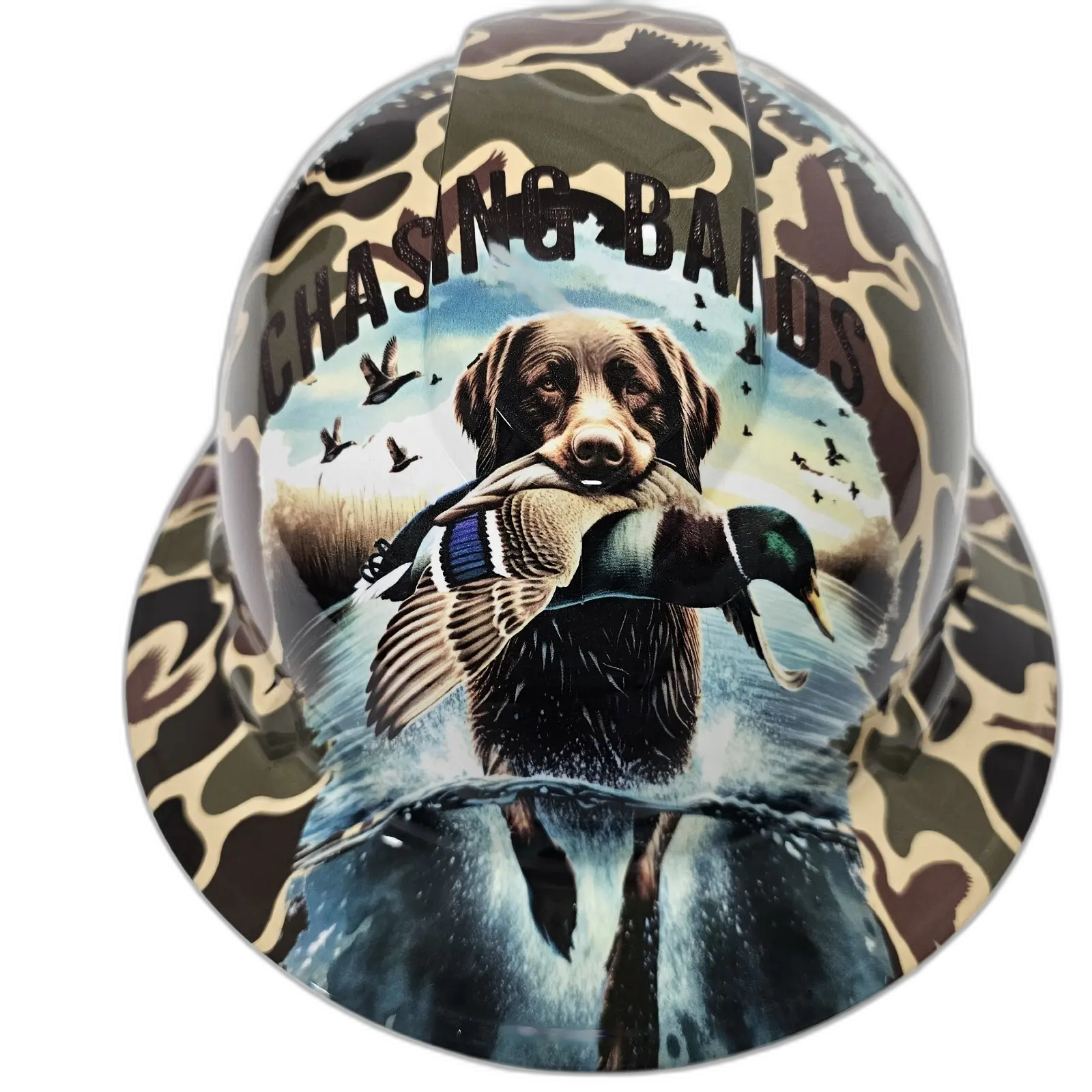 Duck Hunting Lab Retriever - Custom Hydro Dipped Full Brim Hard Hat
