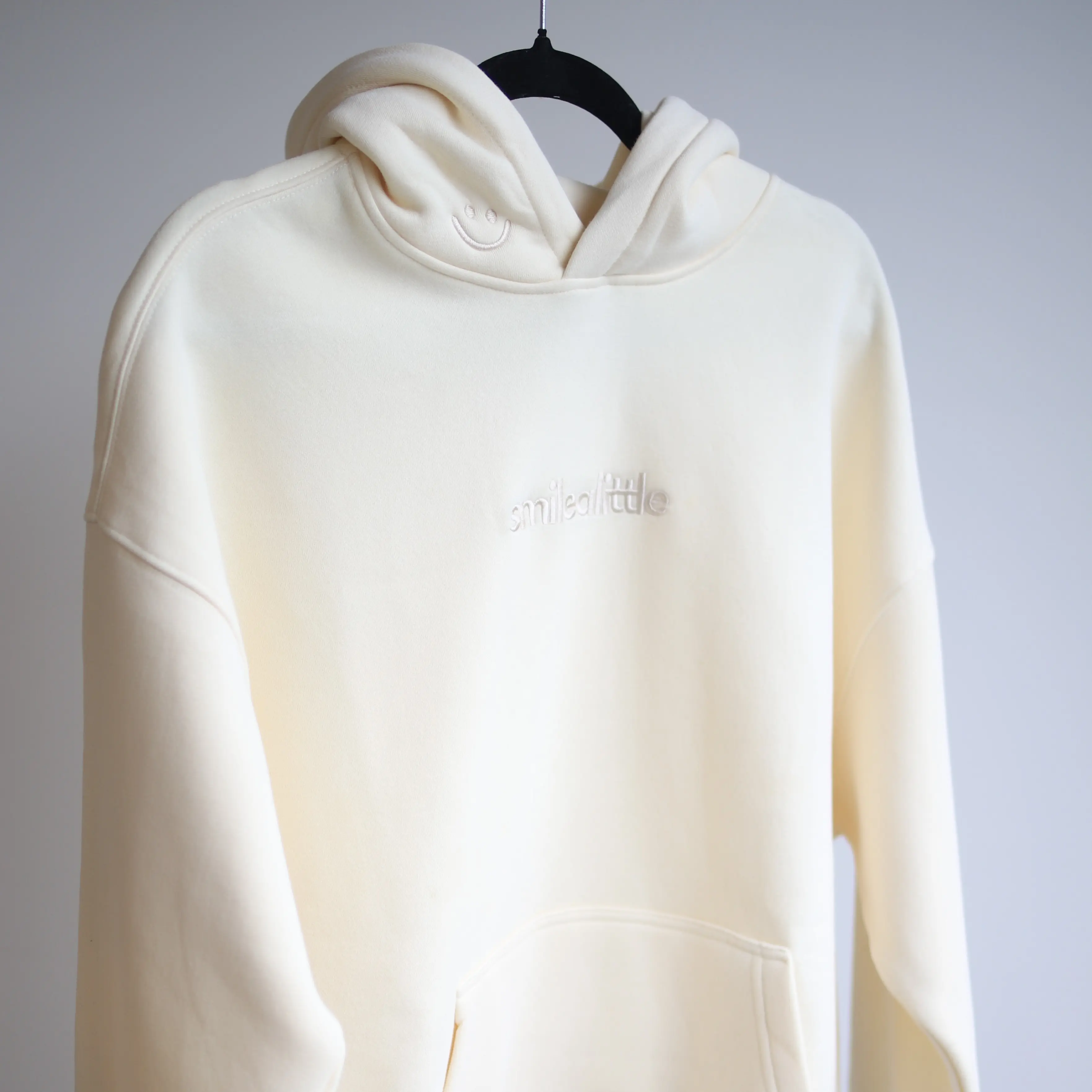 Unisex Oversize Hoodie with Smile on Hood - Creme or Black