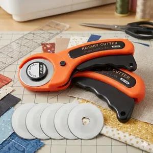 Tungsten Steel Rotary Fabric Cutter Leather Scorer Multi-Blade Set Magnetic Quick Change Safety Lock 6pc DIY Paper Cutting Kit for Craft Tailoring Wallpaper Trimming
