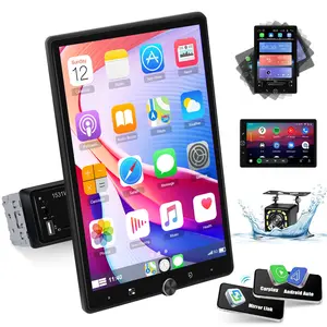 10.4'' Single Din Car Radio with Wired Carplay Android Auto, HD Vertical Rotatable Touch Screen with Bluetooth/USB/FM /Mirror Link Backup Camera