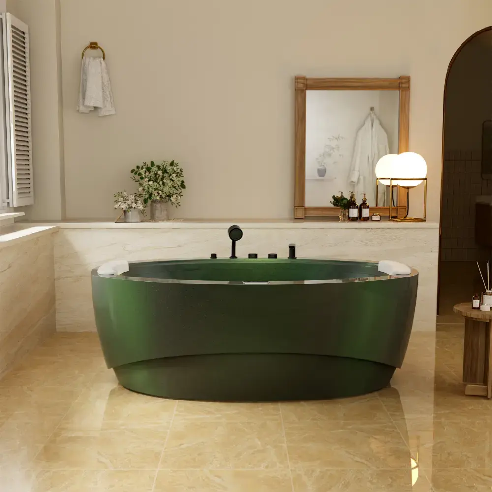 75-Inch Acrylic Freestanding Whirlpool Bathtub for Indoor Bathroom Relaxation, 360° Waterfall, Center Drain
